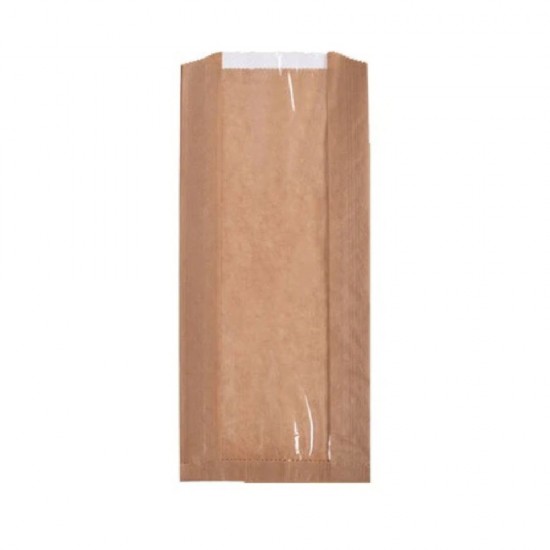 Set 1000 de Pungi din Hartie cu Fereastra BOPP, 15x5x25 cm, pentru Patiserii si Brutarii, Pungi cu Fereastra, Pungi Hartie cu Fereastra BOPP, Pungi Natur Hartie pentru Patiserii si Brutarii, Pungi Hartie Kraft cu Fereastra