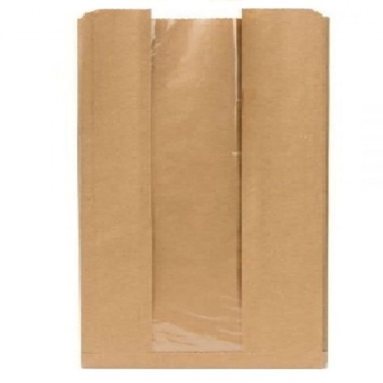 Pungi din Hartie cu Fereastra BOPP, 30x6x34 cm, 500 Buc/Bax, pentru Patiserii si Brutarii, BrandPaper, Pungi cu Fereastra, Pungi Hartie cu Fereastra BOPP, Pungi Natur Hartie pentru Patiserii si Brutarii, Pungi Hartie Kraft cu Fereastra
