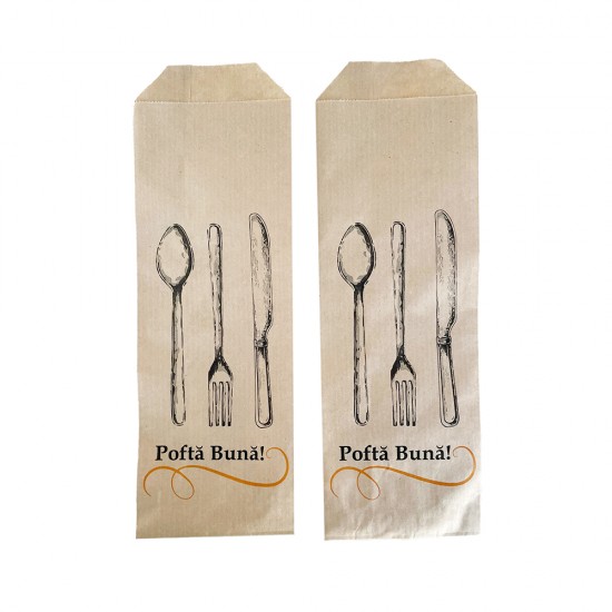 Pungi pentru Tacamuri Model Imprimat 8x24 cm, 2000 Buc/Bax, 35 g/m², Pungi din Hartie Kraft Natur, Pungi Tacamuri, Pungi pentru Tacamuri, Pungi de Tacamuri, Pungi din Hartie pentru Tacamuri, Pungi Tacamuri Hartie Kraft, Pungi Tacamuri Natur