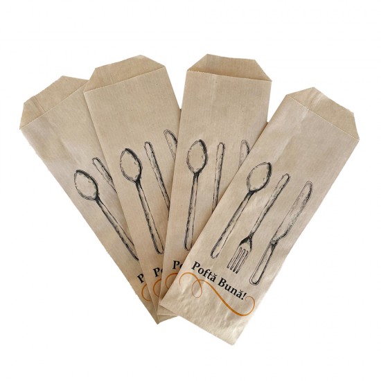 Pungi pentru Tacamuri Model Imprimat 8x24 cm, 2000 Buc/Bax, 35 g/m², Pungi din Hartie Kraft Natur, Pungi Tacamuri, Pungi pentru Tacamuri, Pungi de Tacamuri, Pungi din Hartie pentru Tacamuri, Pungi Tacamuri Hartie Kraft, Pungi Tacamuri Natur