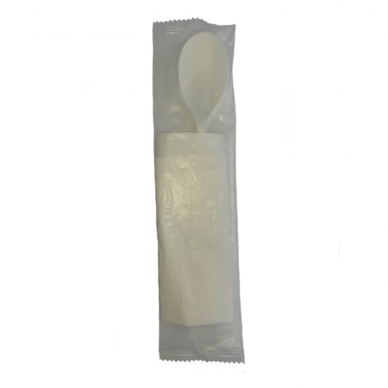 Set Tacamuri Biodegradabile din CPLA, Lingura, Servetel, Albe