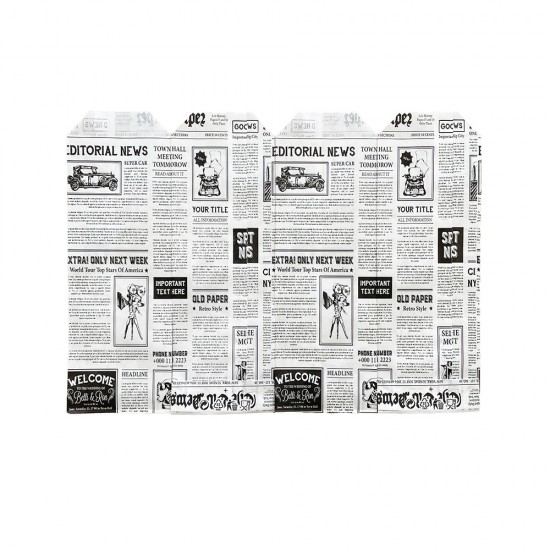 Set 2000 Plicuri Albe pentru Tacamuri cu Model Ziar, 35 g/m2, Hartie Imprimata, Punga pentru Tacamuri, Pungi pentru Tacamuri, Bax de Pungi pentru Tacamuri, Baxuri de Pungi pentru Tacamuri, Plic pentru Tacamuri