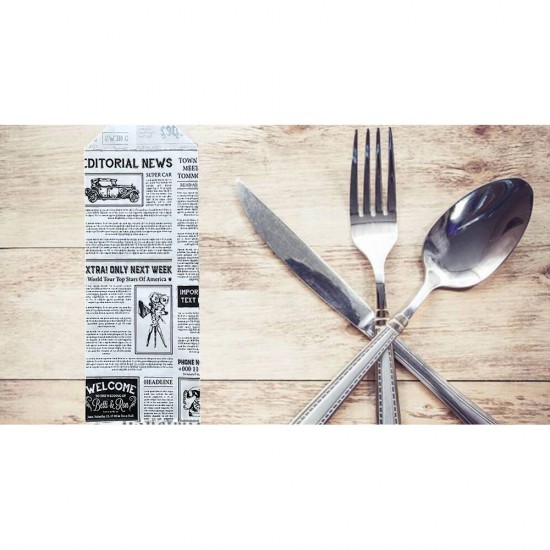 Set 2000 Plicuri Albe pentru Tacamuri cu Model Ziar, 35 g/m2, Hartie Imprimata, Punga pentru Tacamuri, Pungi pentru Tacamuri, Bax de Pungi pentru Tacamuri, Baxuri de Pungi pentru Tacamuri, Plic pentru Tacamuri