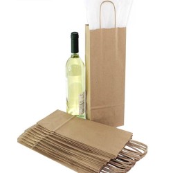 Set 100 Pungi Natur pentru Vin, 12x8x38 Cm, Pungi Natur Vin, Punga Cadou Vin, Punga Hartie Pentru Sticle, Pungi Cadou Pentru Sticle, Sacose Vin, Sacose Cadouri pentru Vin, Sacosa de Cadou pentru Vin