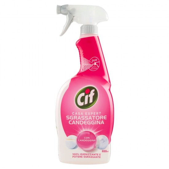 Solutie Cif Spray Sgrassatore Candeggina cu Clor, 650 ml, Solutie Dezinfectanta pentru Baie si Bucatarie, Spray Cif Curatare Baie si Bucatarie, Solutie Degresanta pentru Bucatarie, Solutie Degresanta pentru Suprafete
