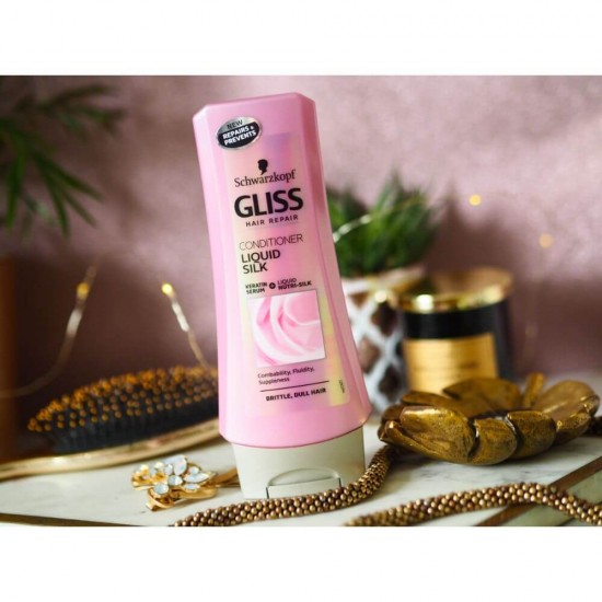 Balsam Par GLISS Liquid Silk, 200 ml, Par Lipsit de Volum, Cu Keratina, Balsam pentru Par Fragil, Balsam Fortifiant, Produse de Ingrijire a Parului, Produse Hairstyling, Balsamuri Regeneratoare, Balsam Anti-Rupere, Balsam pentru Fire Despicate