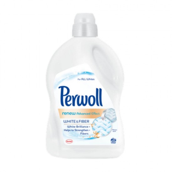 Detergent Lichid de Rufe Albe PERWOLL White &amp; Fiber, 2.7 L pentru 45 Spalari, Detergent pentru Haine Albe, Detergent Lichid pentru Haine Albe, Solutii Curatare a Hainelor Albe, Detergent pentru Ingrijirea Tesaturilor Albe