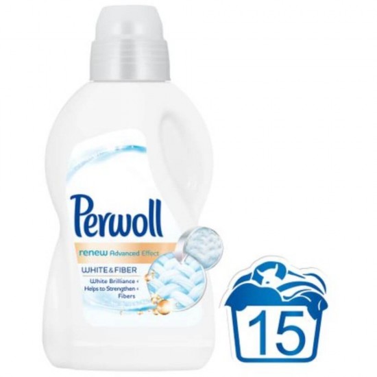 Detergent Lichid de Rufe Albe PERWOLL White &amp; Fiber, 900 ml pentru 15 Spalari, Detergent pentru Haine Albe, Detergent Lichid pentru Haine Albe, Solutii Curatare a Hainelor Albe, Detergent pentru Ingrijirea Tesaturilor Albe