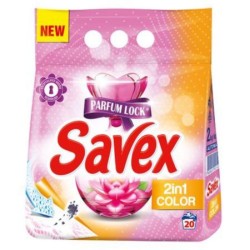 Detergent Pudra Automat pentru Rufe SAVEX 2 in 1 Color, Cantitate 2 Kg, 20 Spalari, Parfum Floral, Detergent Automat pentru Haine Colorate, Detergenti Pudra pentru Haine, Solutii Curatare a Hainelor, Detergenti pentru Haine Colorate