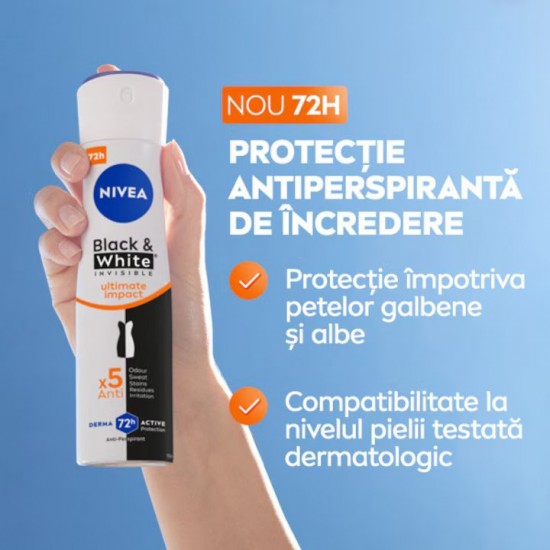 Deodorant Spray Nivea Black And White Invisible Ultimate Impact Pentru Femei, 150 Ml