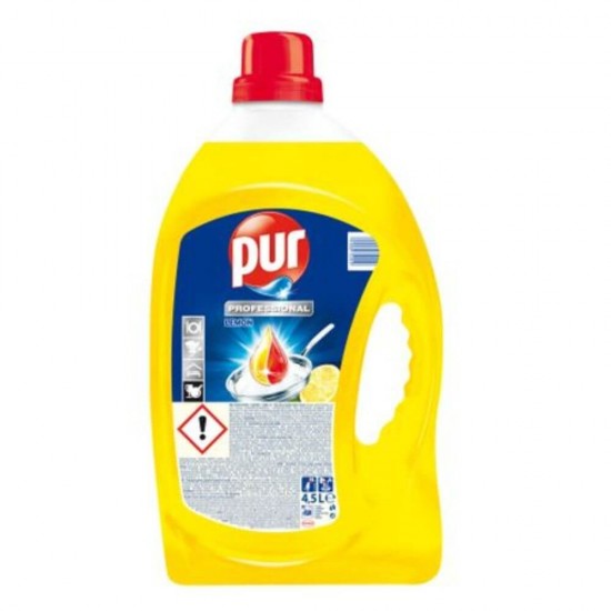 Detergent de Vase Lichid PUR Professional Lemon, 4 L, Parfum de Lamaie, Parfum de Lamaie, Pur Detergent de Vase, Detergent de Vase Manual, Detergent Lichid pentru Vase, Degresant pentru Vase, Detergent Impotriva Grasimilor, Solutii Curatare Vase