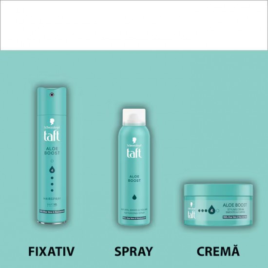 Fixativ Spray Taft Aloe Boost, Nivel De Fixare 4, Pentru Toate Tipurile De Par, 250 Ml