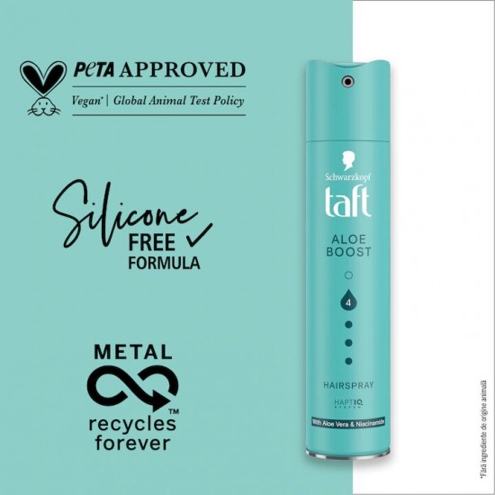 Fixativ Spray Taft Aloe Boost, Nivel De Fixare 4, Pentru Toate Tipurile De Par, 250 Ml