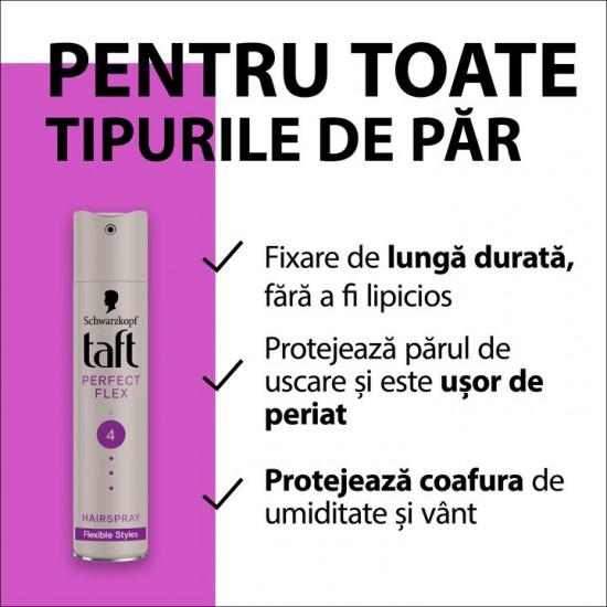 Fixativ Spray Taft Perfect Flex, Nivel Fixare 4, Formula Vegana, 250 Ml