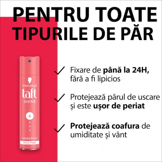 Fixativ Spray Taft Shine Ultra Strong, Nivel Fixare 4, Formula Vegana, 250 Ml