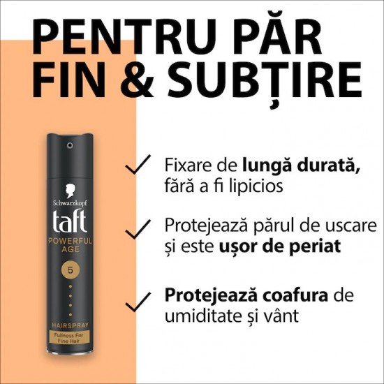Fixativ Spray Taft Power And Fullness, Nivel Fixare 5, Formula Vegana, 250 Ml