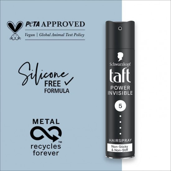 Fixativ Spray Taft Power Invisible, Nivel Fixare 5, Formula Vegana, 250 Ml