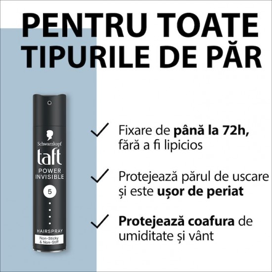 Fixativ Spray Taft Power Invisible, Nivel Fixare 5, Formula Vegana, 250 Ml