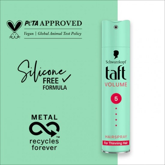 Fixativ Spray Taft Volume Mega Strong Hold, Nivel Fixare 5, Formula Vegana, 250 Ml