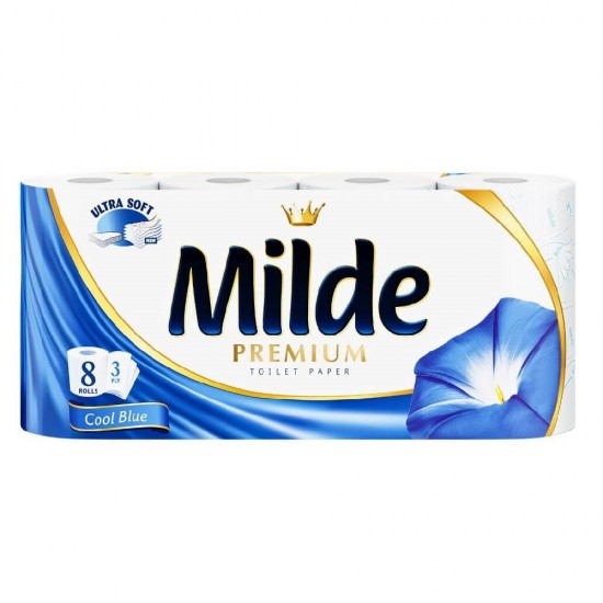 Hartie Igienica Parfumata Milde Cool Blue, 3 Straturi, 8 Role/Bax, 150 Foi/Rola, Latime 95 cm, Hartie cu Parfum Floral, Hartie Igienica Parfumata, Hartie Igienica la Bax, Hartie Igienica Alba, Hartie Igienica Milde