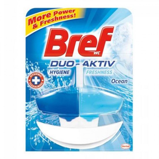 Gel Odorizant Albastru WC Bref Duo Aktiv Ocean, 50 ml, Parfum Oceanic, Geluri Odorizante WC, Odorizante pentru Toaleta, Odorizant Toaleta, Gel Odorizant pentru Toaleta cu Suport, Odorizant Dezinfectant pentru WC