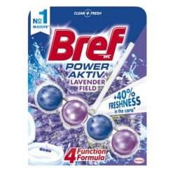 Odorizant WC Bref Power Aktiv Lavender, 50 g, Parfum de Lavanda, Odorizant Toaleta, Odorizant Anticalcar pentru WC, Odorizant pentru Toaleta cu Suport, Bile Odorizante WC, Odorizant Dezinfectant pentru WC