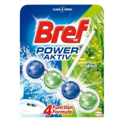 Odorizant Solid de WC Bref Power Aktiv Pine Forest, 50 g, Parfum de Pin, Odorizant Toaleta, Odorizant Anticalcar pentru WC, Odorizant pentru Toaleta cu Suport, Bile Odorizante WC, Odorizant Dezinfectant pentru WC