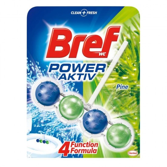 Odorizant Solid de WC Bref Power Aktiv Pine Forest, 50 g, Parfum de Pin, Odorizant Toaleta, Odorizant Anticalcar pentru WC, Odorizant pentru Toaleta cu Suport, Bile Odorizante WC, Odorizant Dezinfectant pentru WC