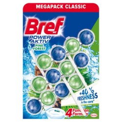 Odorizant WC Bref Power Aktiv Pine Forest, 3 Buc/Set, Cantitate 50 g, Parfum Pin, Odorizant Toaleta, Odorizant Anticalcar pentru WC, Odorizant pentru Toaleta cu Suport, Bile Odorizante WC, Odorizant Dezinfectant pentru WC