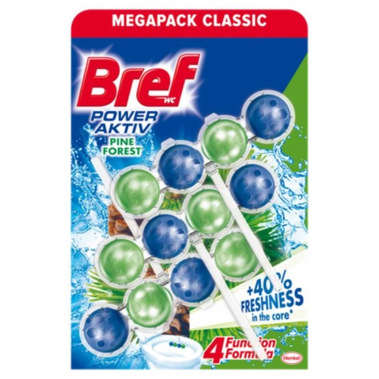 Odorizant WC Bref Power Aktiv Pine Forest, 3 Buc/Set, Cantitate 50 g, Parfum Pin, Odorizant Toaleta, Odorizant Anticalcar pentru WC, Odorizant pentru Toaleta cu Suport, Bile Odorizante WC, Odorizant Dezinfectant pentru WC