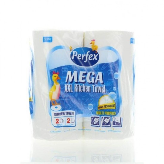 Prosoape Bucatarie Perfex Mega XXL, 2 Straturi, 90 Foi/Rola, 23x22 cm, 2 Role/Bax, Prosoape Unica Folosinta, Rola Servetele Bucatarie, Prosoape Hartie si Servetele, Prosoape de Hartie cu Putere Mare de Absorbtie