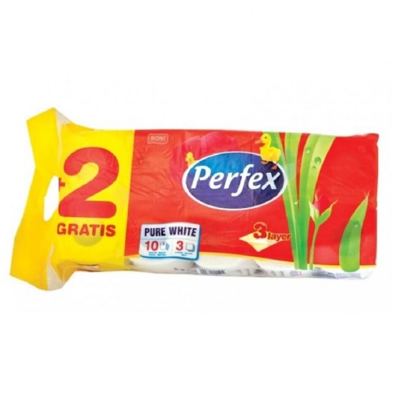 Hartie Igienica Alba Perfex Pure White, 3 Straturi, 10 Role/Bax, 88 Foi/Rola, Latime 12.6 cm, Hartie Igienica fara Parfum, Hartie Igienica la Bax, Hartie Igienica Alba, Hartie Igienica Perfex