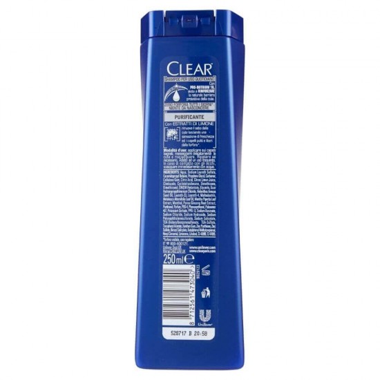 Sampon CLEAR Men Purificante, 250 ml, pentru Par Gras, Extract de Lamaie, Sampon cu Lamaie, Sampon pentru Barbati, Produse de Ingrijire a Parului, Produse Hairstyling, Sampon Antimatreata, Sampon Par Gras