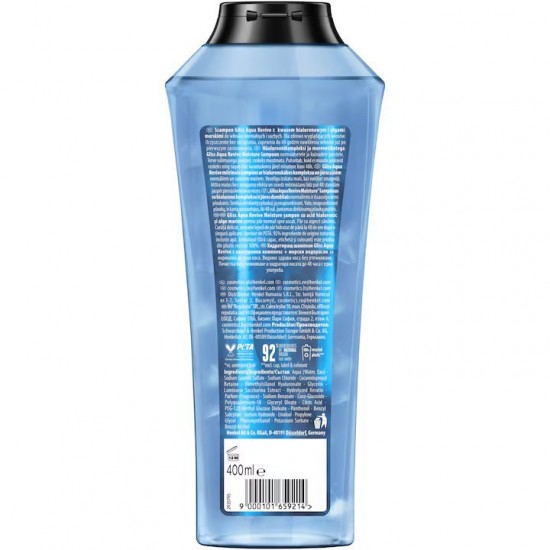 Sampon Cu Alge Marine Si Complex De Hyaluron Gliss Aqua Revive Pentru Par Normal Sau Uscat, 400 Ml