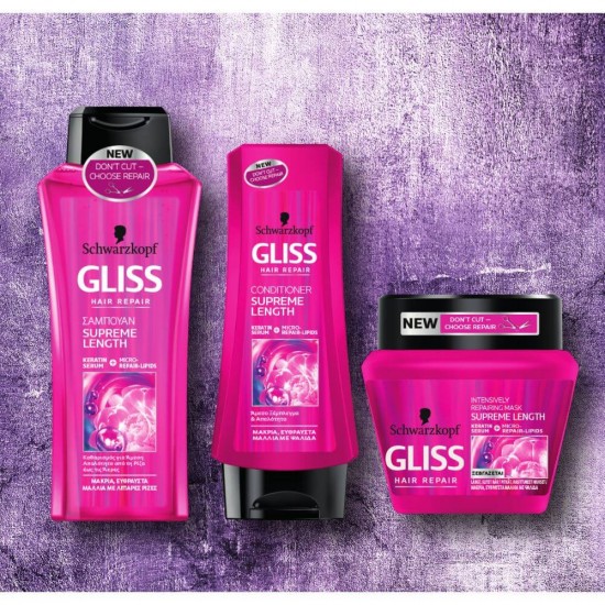 Sampon GLISS Ultimate Supreme Length, 400 ml, Pentru Par Lung, Cu Keratina Serum, Sampon Gliss, Sampoane Gliss, Par Sanatos si Stralucitor, Sampon Spalare Par, Sampon Fortifiere, Sampoane pentru Par