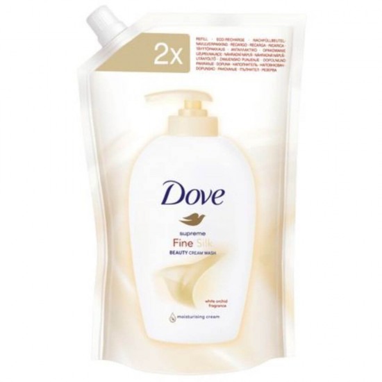 Rezerva Sapun Lichid DOVE Fine Silk, Cantitate 500 ml, Parfum de Orhidee Albastra, Rezerve de Sapun Lichid, Rezerve de Sapunuri Lichide, Rezerve Sapun pentru Recipiente cu Pompita, Rezerva Sapun pentru Maini Uscate