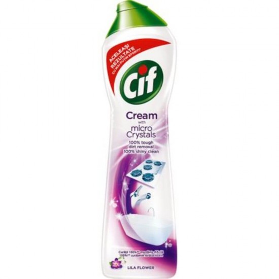 Detergent CIF Cream Micro cristale Lila, Cantitate 500 ml, Parfum de Liliac, Solutie Crema Curatat, Detergent Cif pentru Multisuprafete, Detergent Crema pentru Bucatarie, Detergent Crema pentru Baie, Cif Crema de Curatat, Solutii si Produse de Curatenie