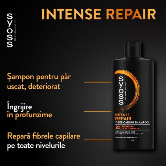 Sampon Syoss Repair Therapy pentru Par Deteriorat, 440 ml, Par Uscat, Sampon Par Fragil, Sampoane pentru Regenerare, Sampon Antimatreata, Produse de Ingrijire a Parului, Produse Hairstyling, Sampon Regenerator, Sampon Par Subtire