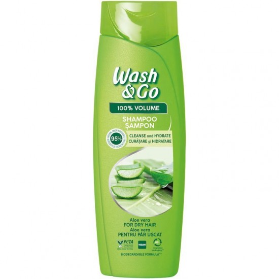 Sampon Wash&Go cu Extract de Aloe Vera, 360 ml, Pentru Par Uscat, Cu Extract de Aloe Vera, Sampon Ingrijire Par, Sampon Spalare Par, Sampon Fortifiere, Sampoane pentru Par, Sampon Par Slab