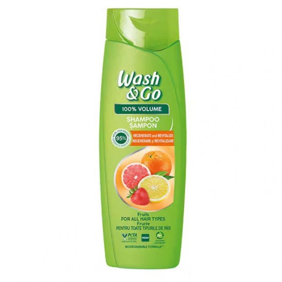Sampon Wash&Go cu Extract de Fructe, 360 ml, Pentru Toate Tipurile de Par, Cu Extract de Fructe, Sampon Ingrijire Par, Sampon Spalare Par, Sampon Fortifiere, Sampoane pentru Par