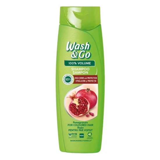 Sampon Wash&Go cu Extract de Rodie, 360 ml, Pentru Par Vopsit, Cu Extract de Rodie, Sampon Ingrijire Par, Sampon Spalare Par, Sampon Fortifiere, Sampoane pentru Par, Sampon Par Slab