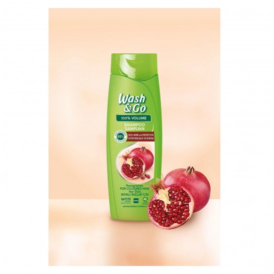 Sampon Wash&Go cu Extract de Rodie, 360 ml, Pentru Par Vopsit, Cu Extract de Rodie, Sampon Ingrijire Par, Sampon Spalare Par, Sampon Fortifiere, Sampoane pentru Par, Sampon Par Slab