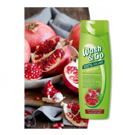 Sampon Wash&Go cu Extract de Rodie, 360 ml, Pentru Par Vopsit, Cu Extract de Rodie, Sampon Ingrijire Par, Sampon Spalare Par, Sampon Fortifiere, Sampoane pentru Par, Sampon Par Slab