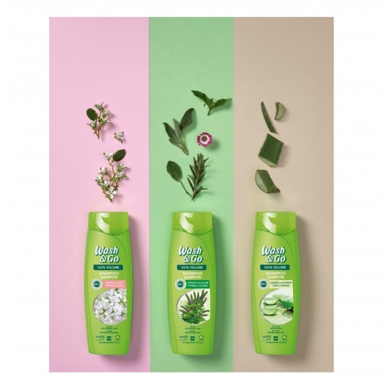 Sampon Wash&Go cu Extract de Rodie, 360 ml, Pentru Par Vopsit, Cu Extract de Rodie, Sampon Ingrijire Par, Sampon Spalare Par, Sampon Fortifiere, Sampoane pentru Par, Sampon Par Slab