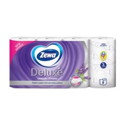 Hartie Igienica Alba Zewa Deluxe in 3 Straturi, 8 Role/Bax, 150 Foi/Rola, Latime 94 mm, Parfum de Lavanda, Hartie Igienica Parfumata, Hartie Igienica cu Parfum de Lavanda, Hartie Igienica Alba, Hartie Igienica Simpla la Bax