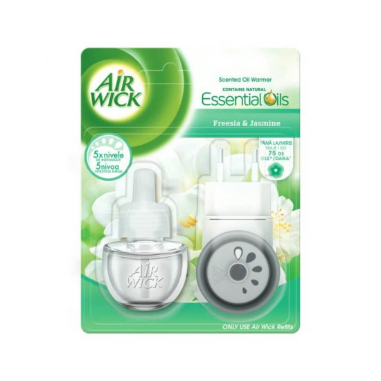 Air Wick Odorizant Electric Aparat + Rezerva Frezie si Flori de Iasomie, 19ml, Parfum Floral, Odorizant de Camera, Odorizant Lichid, Odorizant Electric pentru Camera, Odorizant Frezie si Iasomie, Set Odorizant Lichid si Aparat Electric