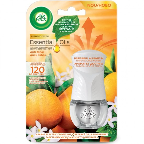 AIR WICK Set Aparat Electric + Odorizant Lichid Antitabac, 19 ml, Parfum de Portocala, Odorizant de Camera, Odorizant Lichid cu Dispenser Electric, Odorizant de Camera, Odorizant Lichid Antitabac, Odorizant de Camera AIR WICK
