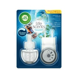 Set Aparat Electric + Odorizant Lichid AIR WICK Turquoise Oasis, 19 ml, Parfum Floral, Odorizant de Camera, Odorizant pentru Camera AIR WICK, Odorizant Lichid cu Aparat Electric, Odorizant Parfumat Turquois Oasis