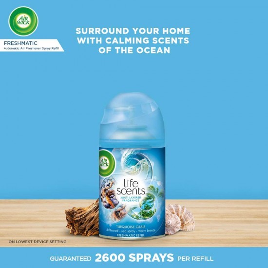 AIR WICK Set Aparat Freshmatic Complete Turquoise Oasis + Spray Odorizant de Camera, 250ml, Air Wick Spray, Parfum Floral, Spray tip Aerosol, Odorizant Camera, Odorizant Spray pentru Camera, Spray Odorizant, Odorizant cu Dispenser AIR WICK