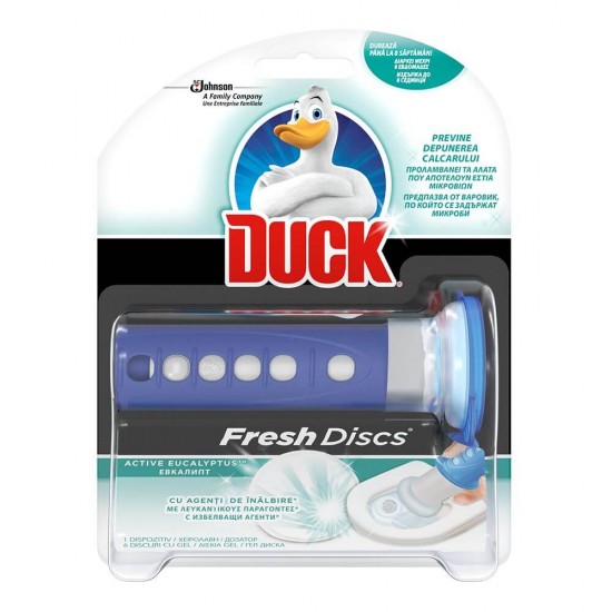 Odorizant WC DUCK, Fresh Discs, Eucalipt, 72 ml, Odorizante WC, Duck WC Odorizant, Discuri Curatare Toaleta, Gel Curatare WC, Solutie WC Discuri, Curatare WC Duck, Odorizant Curatare WC, Dezinfectare WC, Odorizant WC Parfum